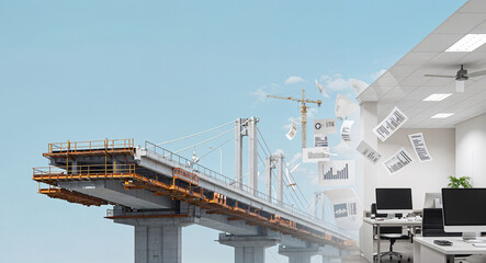 Obraz premium abstract background of construction site and office of construction company with blueprints . Generative AI