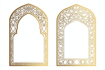Golden Islamic Arch Frames, Design, White Background,  Invitation