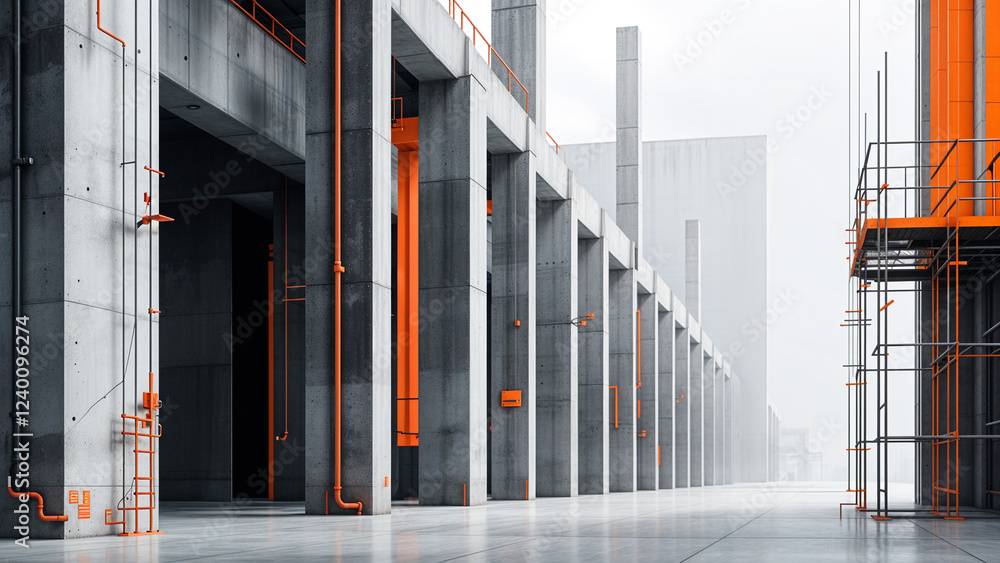 Aufkleber abstract of construction site with concrete columns . generative ai
