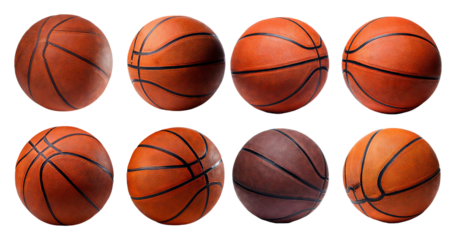 Collection of Basketballs in Various Conditions and Textures, isolated on transparent background