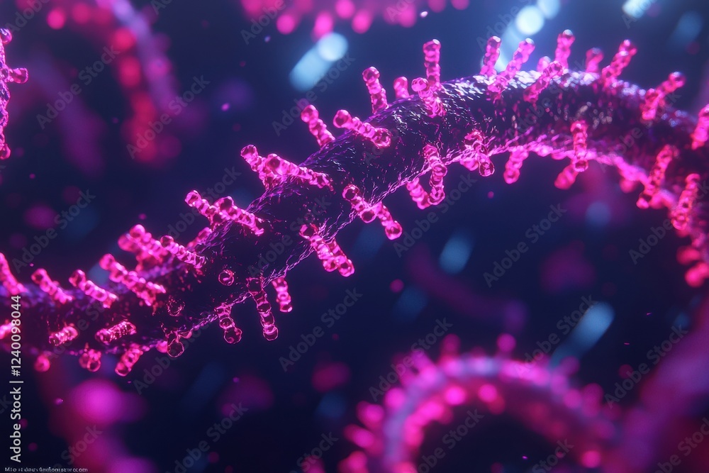 Poster exploring viral structures in high-resolution microscopy laboratory scientific images abstract close