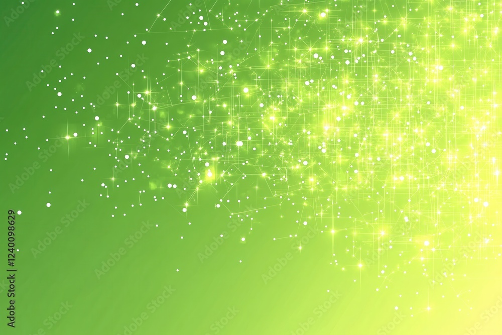 Poster abstract green network with glowing dots and lines creating a digital connection effect