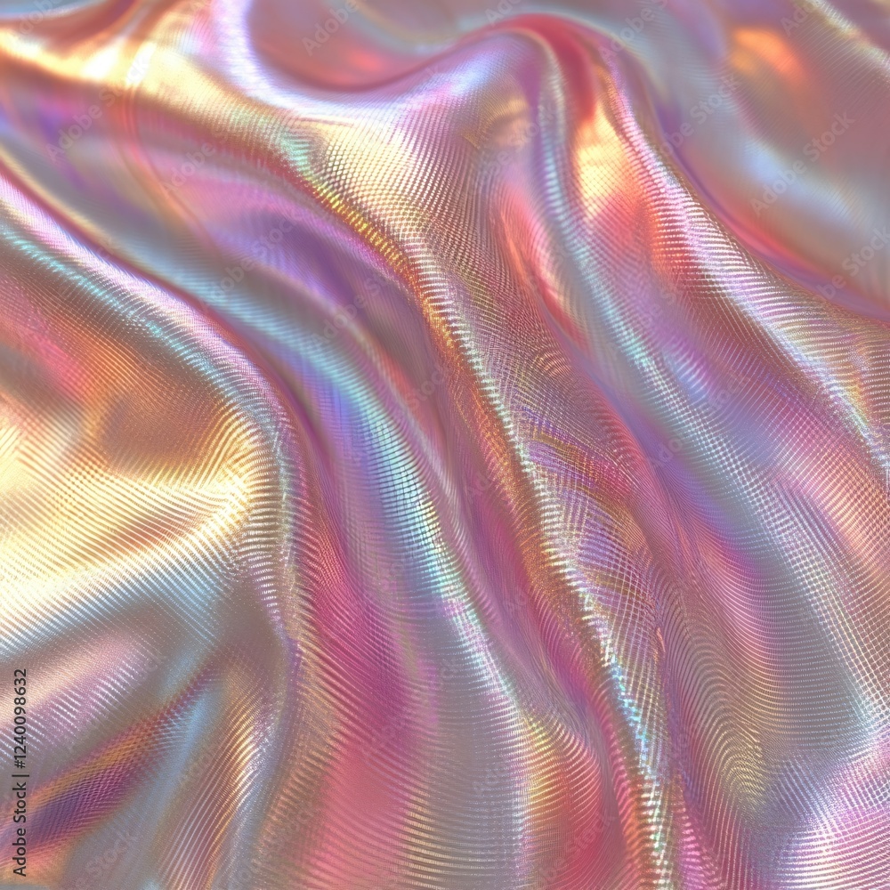 Poster Iridescent fabric with soft waves and shimmering light creating a dreamy abstract texture