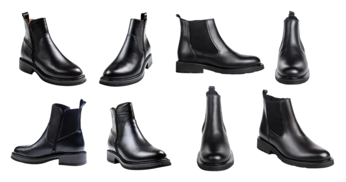 Various Styles of Black Leather Ankle Boots for Fashion Enthusiasts, isolated on transparent background - Powered by Adobe