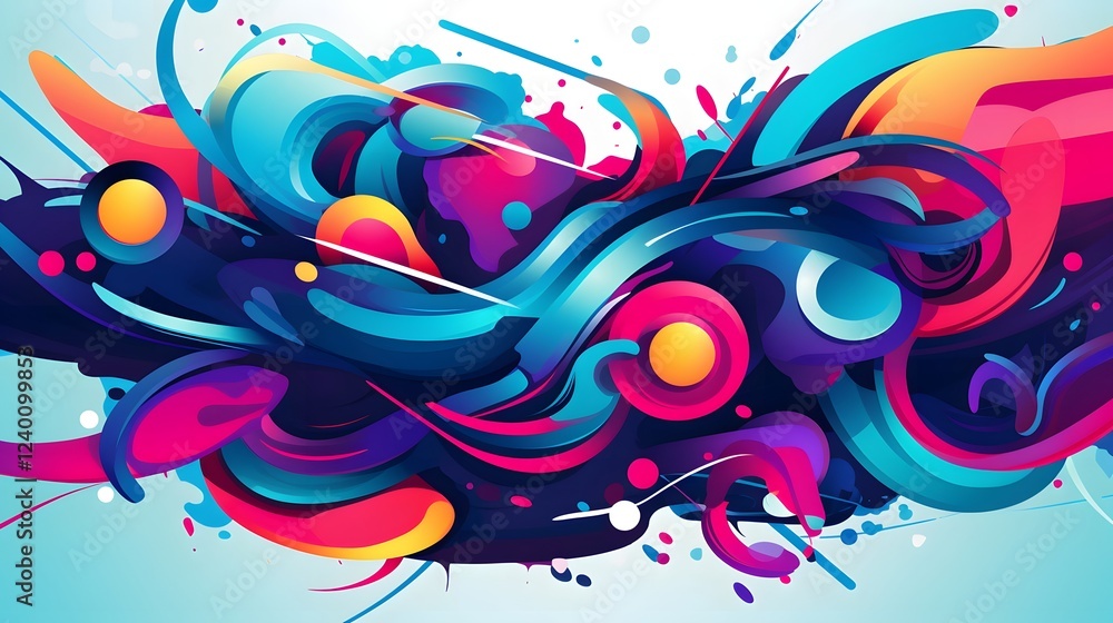 Poster mesmerizing and visionary digital abstract art composition featuring a dynamic and futuristic arrang