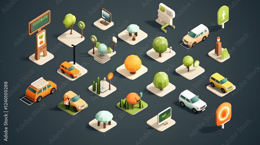 Poster professionally designed 3d isometric icons for web and app user interface with a clean and modern ae