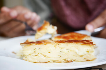 Homemade pastry slice on plate