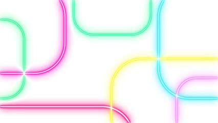 Abstract glowing neon laser geometric shapes patterns on a transparent background.