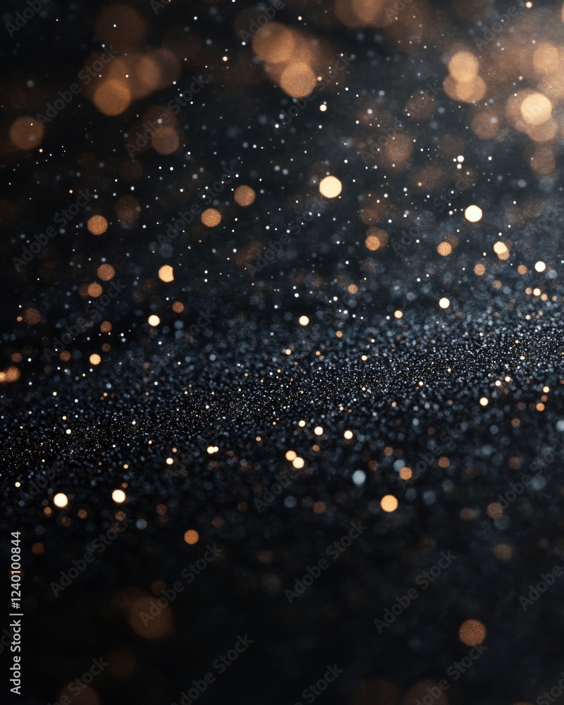 Poster abstract dark backdrop with golden bokeh and glittering particles creating a magical atmosphere