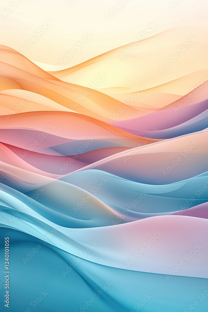 Poster abstract flowing waves in pastel hues create a serene and dreamy background texture