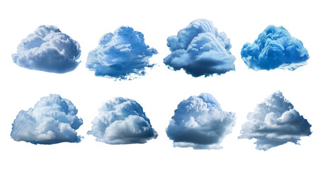 Various Cloud Forms on Blue Sky Background for Graphic Design Use, isolated on transparent background