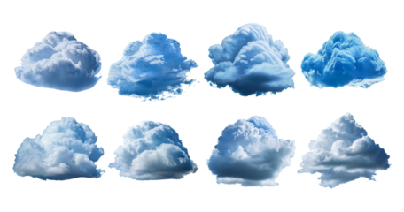 Various Cloud Forms on Blue Sky Background for Graphic Design Use, isolated on transparent background