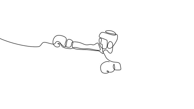 One single line drawing animation of young energetic man boxer practicing punch action. Sport combative training concept. Modern continuous line draw design for boxing championship video
