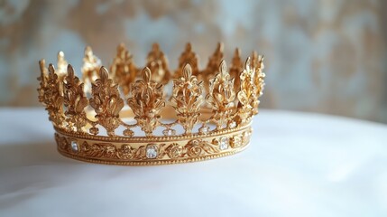 A golden crown of thorns rests solemnly, its sharp edges glistening under the soft glow of light.