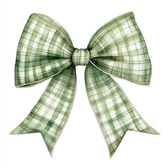 gingham pattern green bow, some watercolor. Spring themed. Solid on white background.