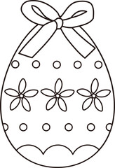 Easter egg tied with bows outline.
Cute patterned Easter egg coloring page isolated.
Happy Easter.
Transparent background.