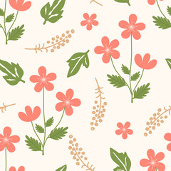 Flower seamless pattern design with beautiful flower and leaves. Flower art. floral and leaf pattern design for fabric, cotton, wallpaper, satin, gift wrap, carpet, background.	