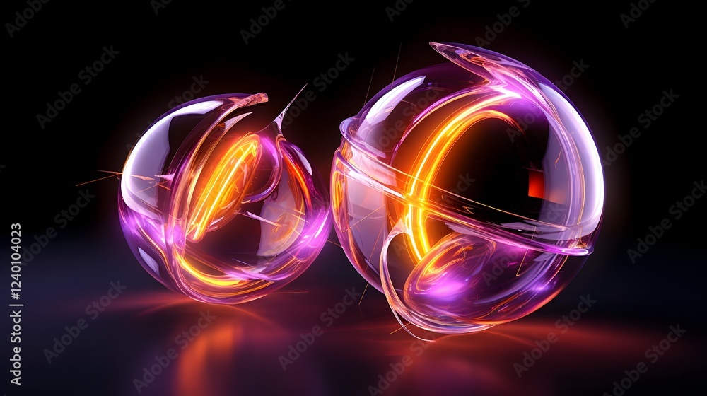 Poster mesmerizing 3d spheres with glowing inner cores and vibrant kaleidoscopic details creating a captiva