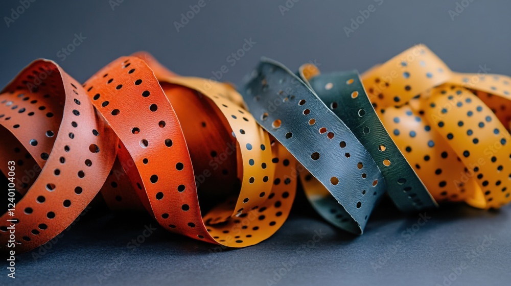 Poster wavy colorful paper strips with holes on a dark background abstract pattern design