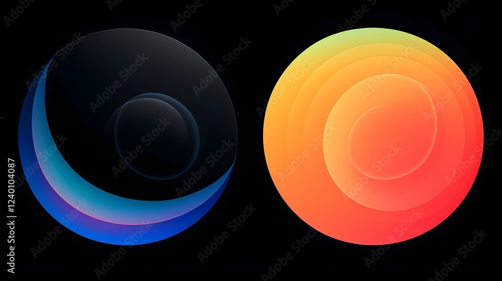 Poster mesmerizing gradient circular designs with glowing accents and high contrast patterns abstract vibra