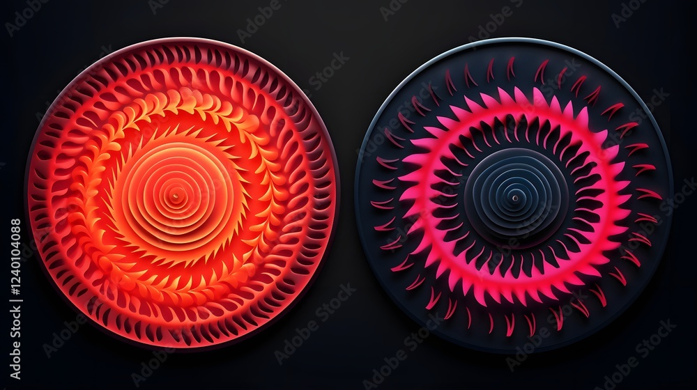 Poster captivating abstract gradient circular designs with high contrast glowing and shimmering accents cre