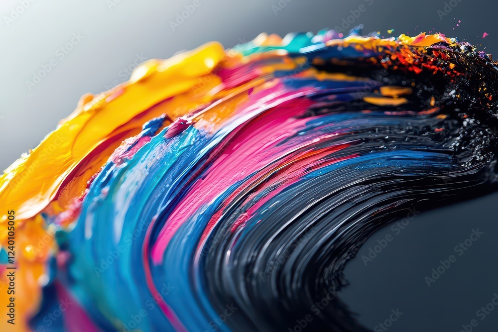 Poster vibrant abstract swirl of paint colors blending together on a dark surface, creating dynamic art