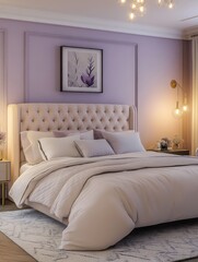 Elegant Bedroom Interior Design with Plush Bed and Soft Lighting