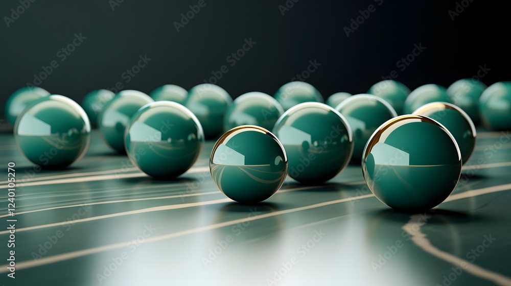 Poster an arrangement of smooth polished jade spheres in a harmonious geometric pattern with subtle shadows