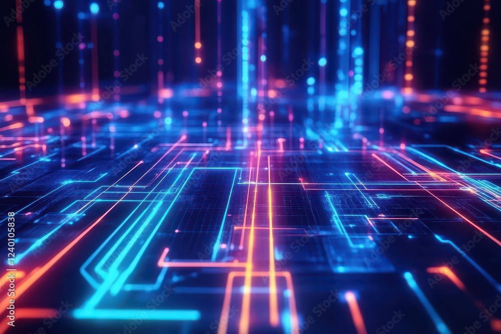 Aufkleber vibrant digital circuitry with glowing lines and lights creating a futuristic atmosphere