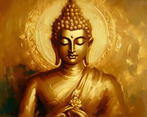 golden oil paint stroke at of buddha on golden background