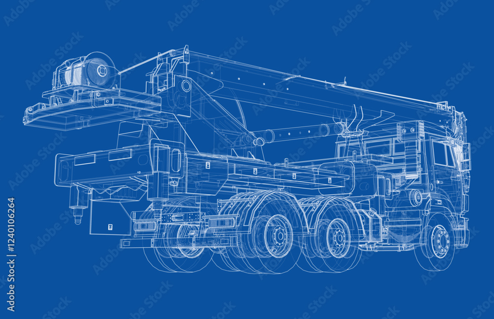 Poster car crane. vector rendering of 3d