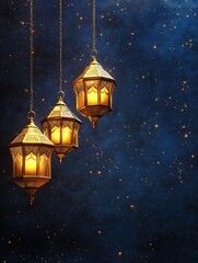 Obraz premium Golden Lanterns Glowing in the Night Sky