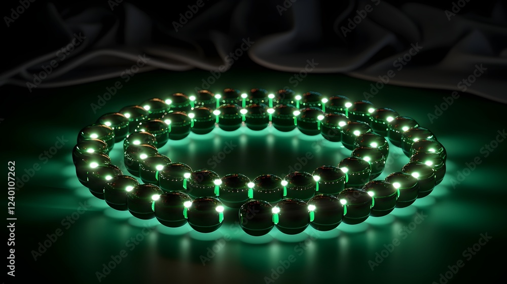 Poster beautifully arranged jade beads in a graceful flowing design accentuated by soft gradient lighting f