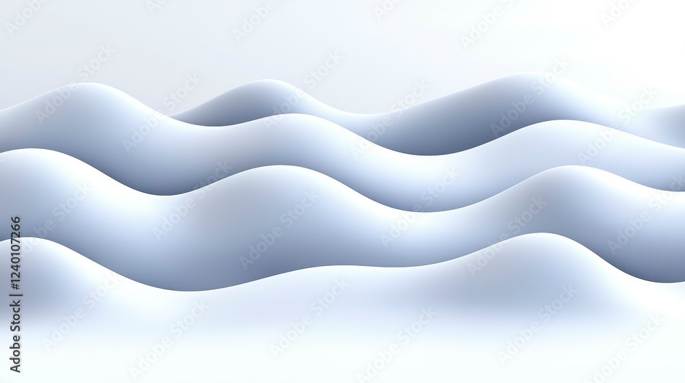 Poster fluid white waves creating a serene, abstract landscape in soft gradient tones, perfect for minimali