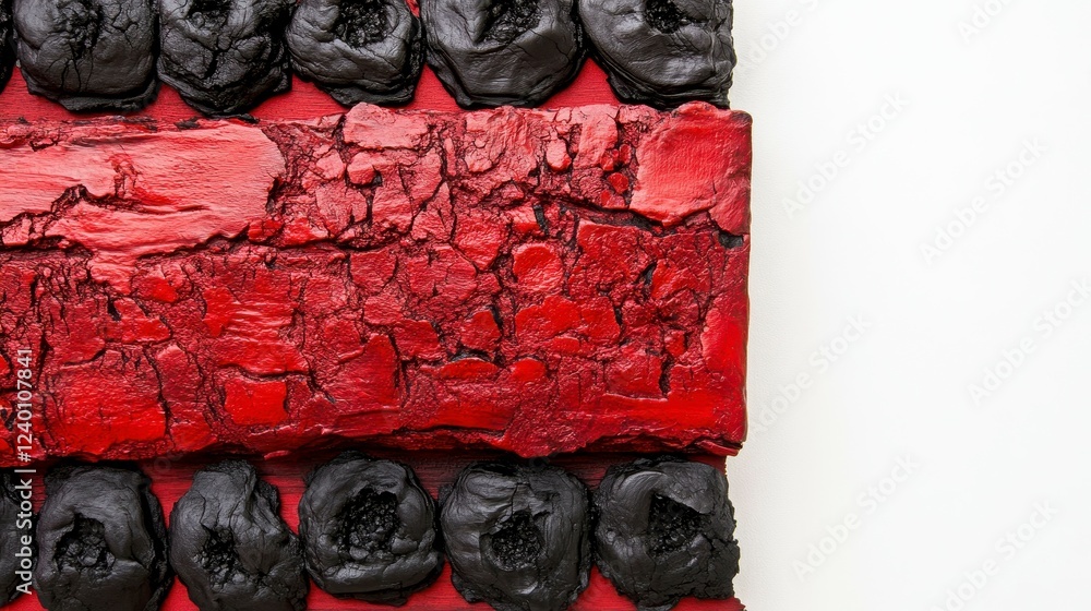Poster abstract art piece featuring textured red and black elements with a contrasting composition reminisc