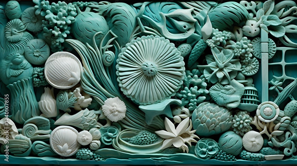 Aufkleber monochromatic jade themed abstract composition featuring a captivating arrangement of textured geome