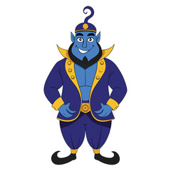 A djinn (genie) in a mystical deep indigo blazer with golden trimmings Illustrator Artwork