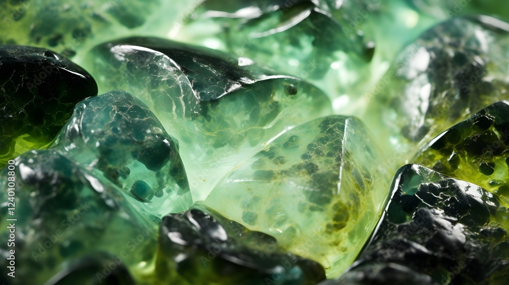 Poster captivating close up of jade textures showcasing intricate natural inclusions and glistening highlig