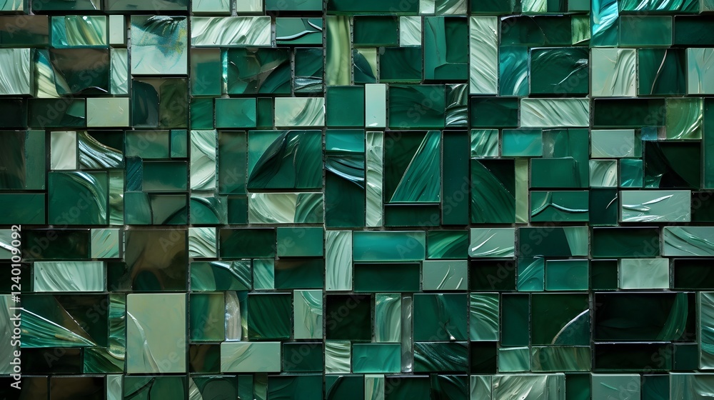 Poster elegant and intricate jade mosaic featuring a captivating blend of light and dark green hues in a me