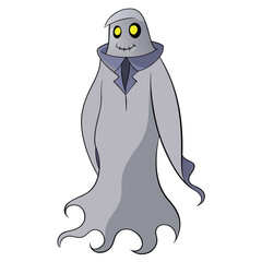 A ghostly specter in a misty gray suit with a flowing translucent effect