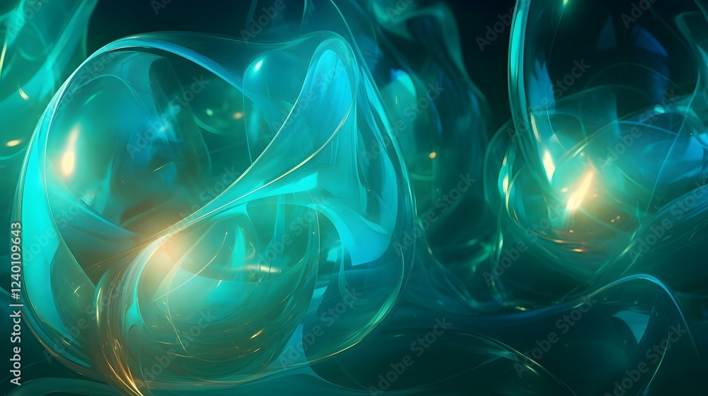 Poster mesmerizing jade inspired abstract digital art with a glossy reflective finish and soft soothing lig