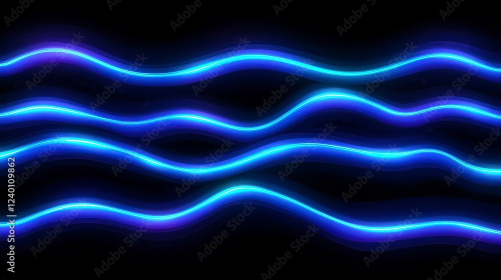 Poster a visually stunning abstract representation of glowing neon blue waves flowing seamlessly across a d