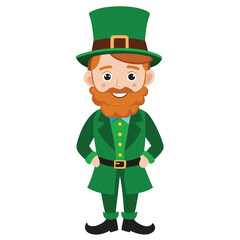 A leprechaun in a dark emerald green suit with subtle Celtic knot patterns Illustrator Artwork