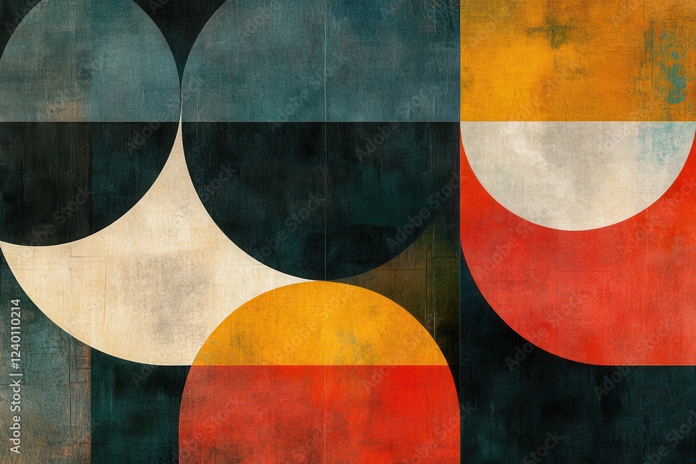 Poster abstract geometric shapes in vibrant colors creating a modern artistic composition