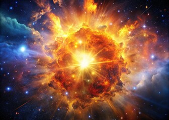 Obraz premium Minimalist Cosmic Starburst: Fiery Nebula Explosion in Deep Space