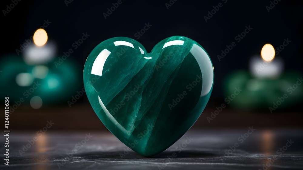 Aufkleber a beautifully polished jade heart resting on a smooth reflective surface creating a captivating and 