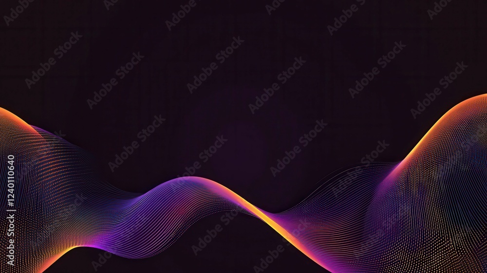 Poster abstract wavy lines in vibrant purple and orange hues create a dynamic visual on a dark background, 