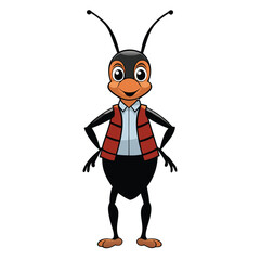 An ant in a classic black vest with sharp tailoring