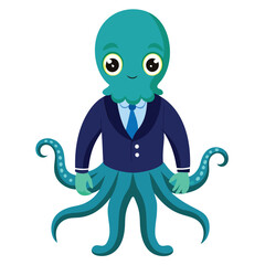 An octopus in a deep navy suit with subtle seafoam green details Illustrator Artwork