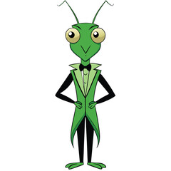 A praying mantis in a sleek green tuxedo with modern design